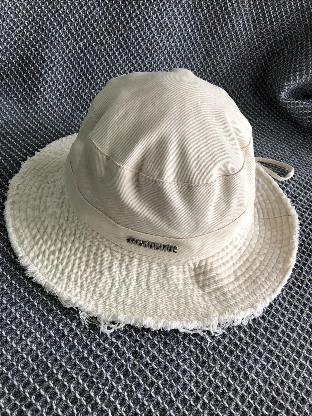 Jacquemus Cream Frayed Brim Bucket Hat